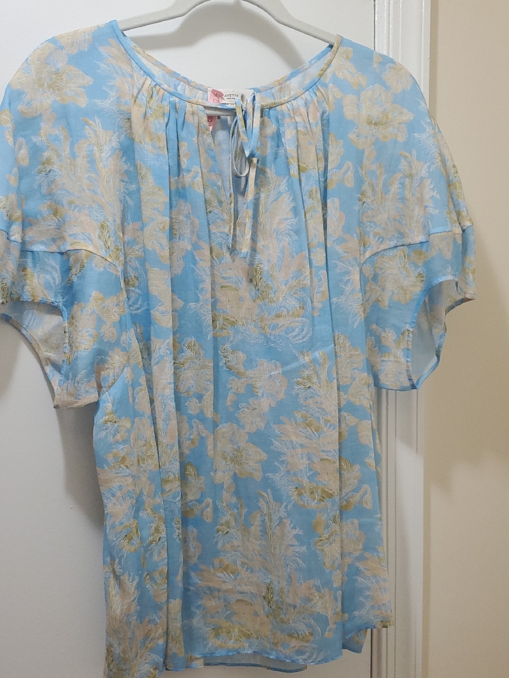 Lafayette 148 New York Sky-Blue Floral Tie-Front Blouse
